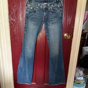 True Religion Women's Flare Jeans in Medium Blue Denim